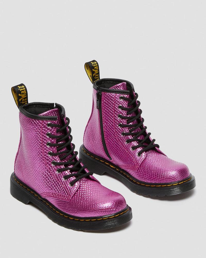 Dr Martens Junior 1460 Reptile Emboss Snørestøvler Børn Lyserød | DK 688QMA